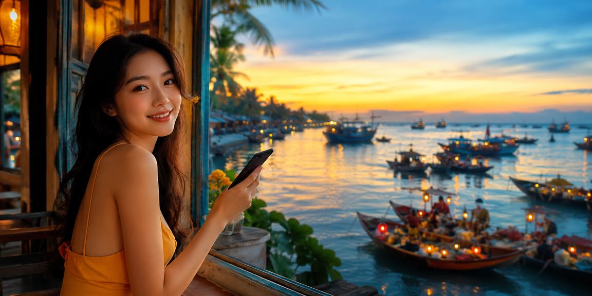 Người dùng nạp tiền cược qua điện thoại bên tách cà phê buổi sáng tại Mũi Né